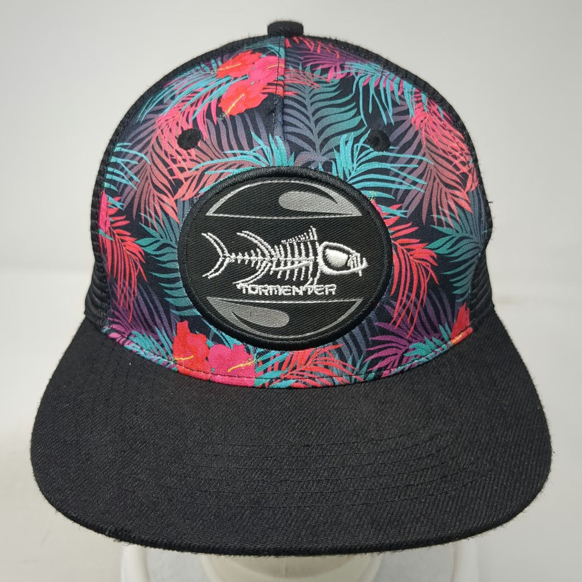 Tormenter Trucker Hat Black One Size Fish Skeleton Tropical Floral Print