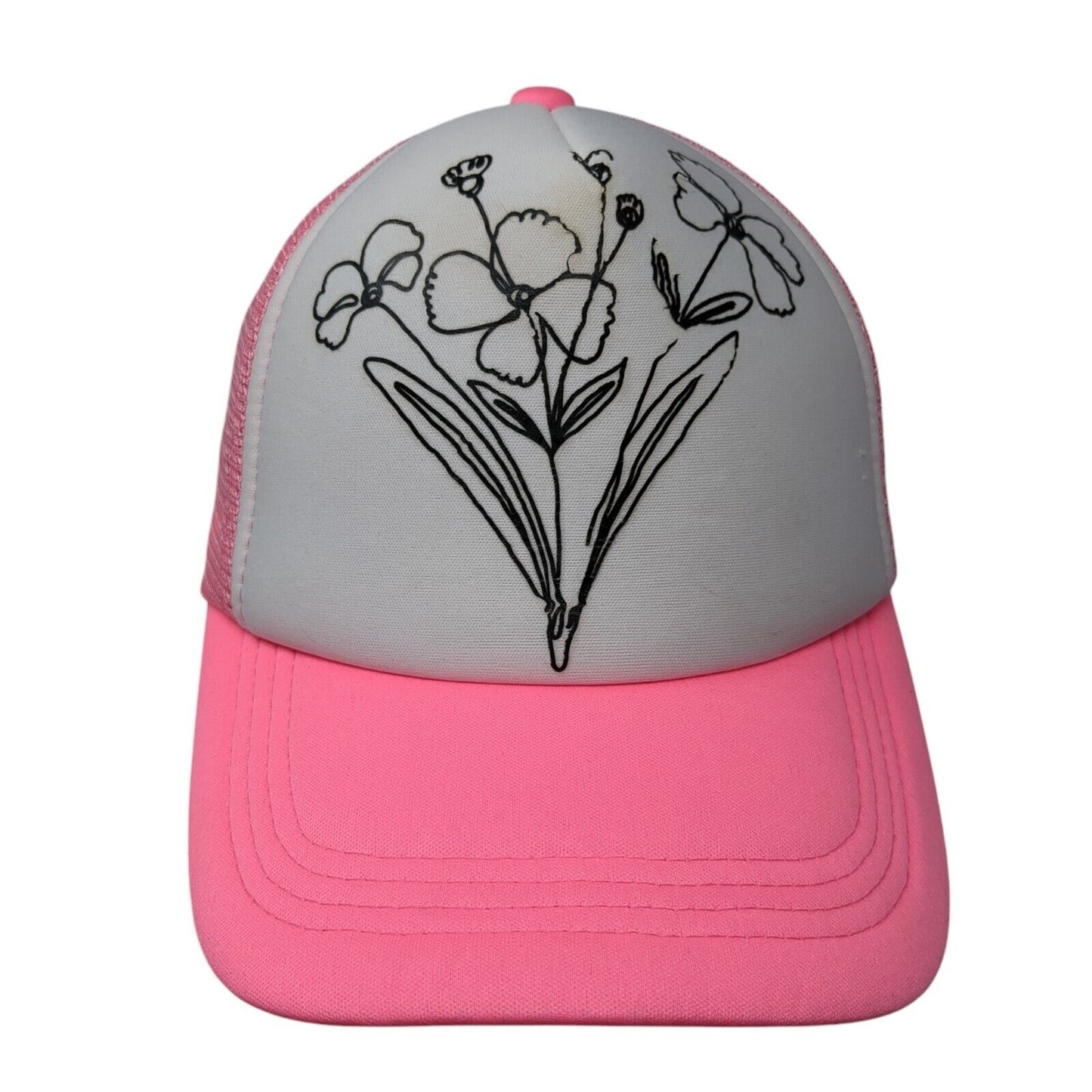 Flowers Snapback Mesh Back Trucker Hat Pink One Size Adjustable Outdoor