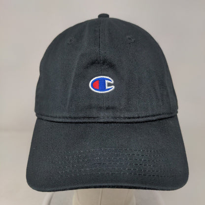 Champion Slideback Hat Black OSFA Adjustable Embroidered Vented Holes 6 Panel