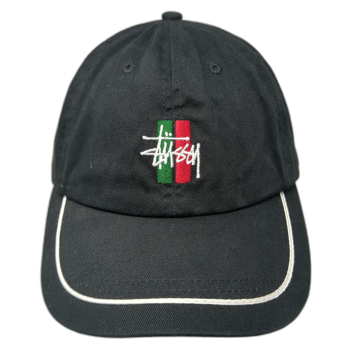 Stussy Baseball Cap Black One Size Red Green Logo White Piping Slideback hat
