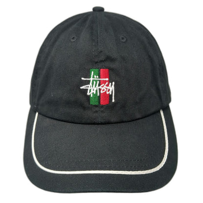 Stussy Baseball Cap Black One Size Red Green Logo White Piping Slideback hat