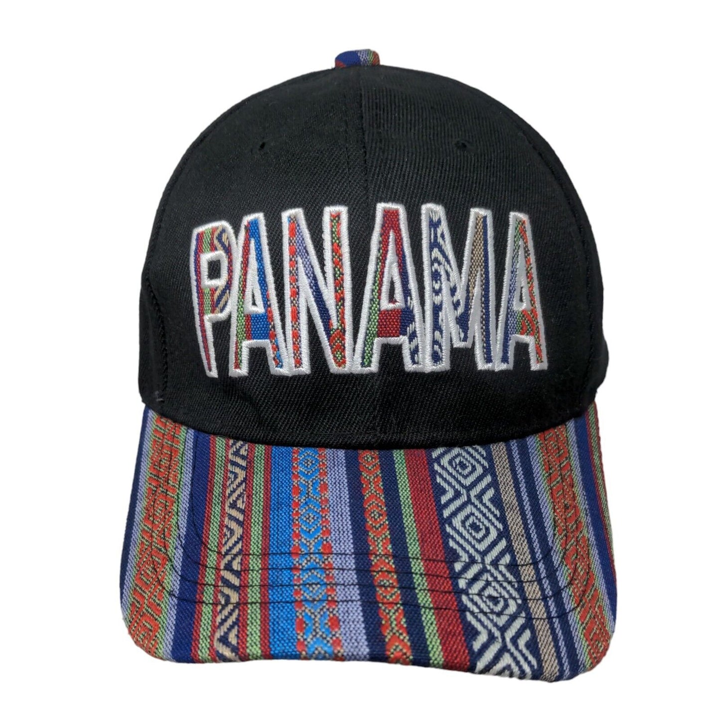 Panama Strapback Hat Multi One Size Embroidered Striped Adjustable
