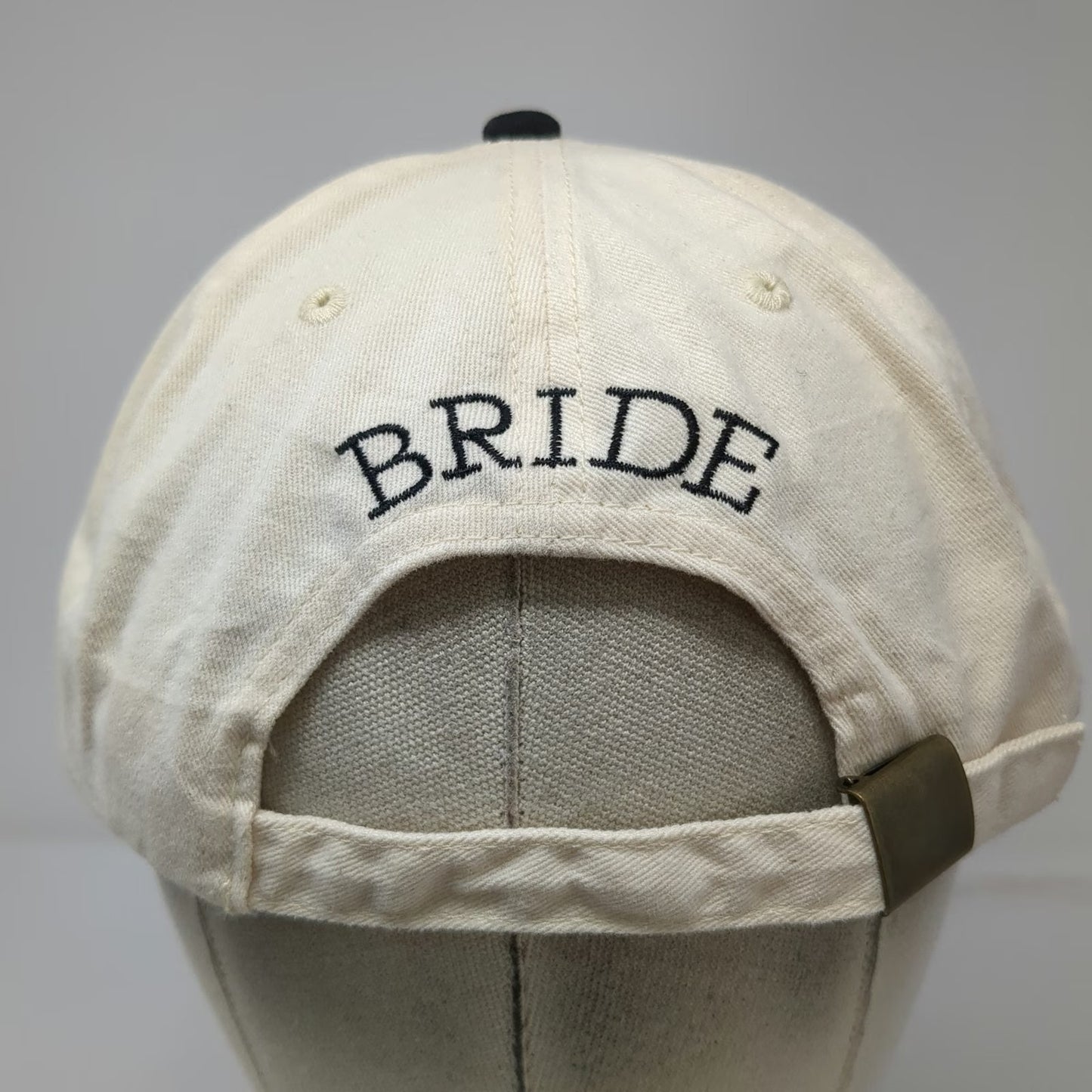 Beige Black Baseball Cap Vintage Embroidered B Bride Made in USA Slideback Hat