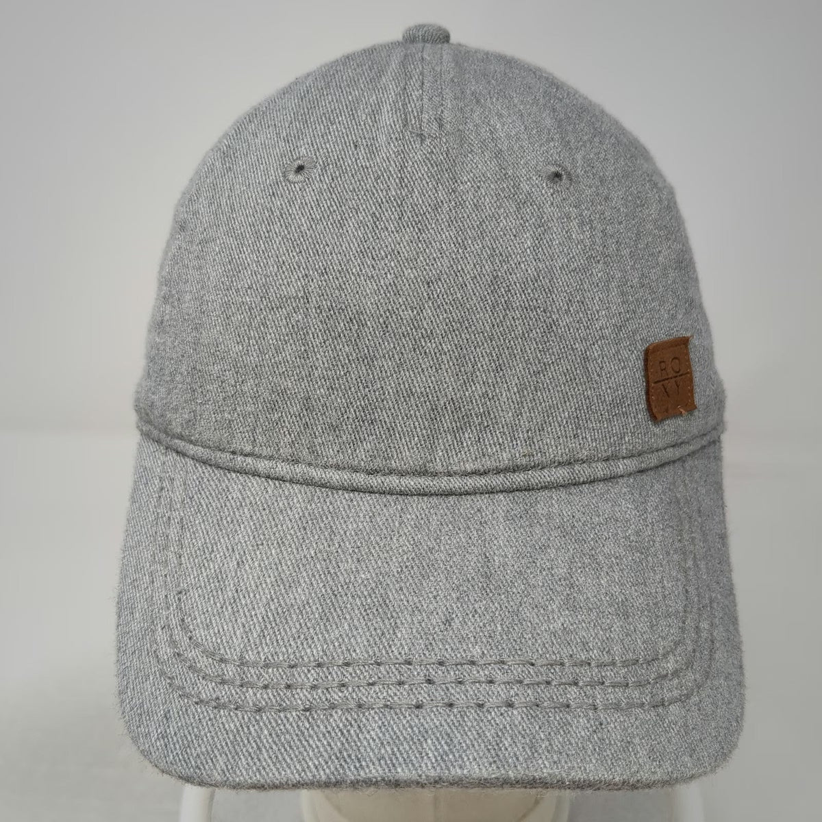 Roxy 5 Panel Hat Gray One Size Leather Logo Patch Strapback Surf Beach Sport