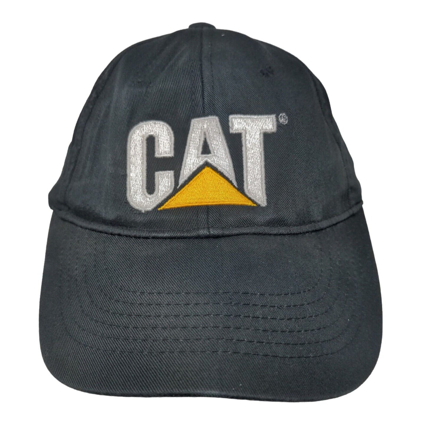 CAT Strapback Hat Black OSFM Adjustable Embroidered Vented Holes 6 Panel Cotton