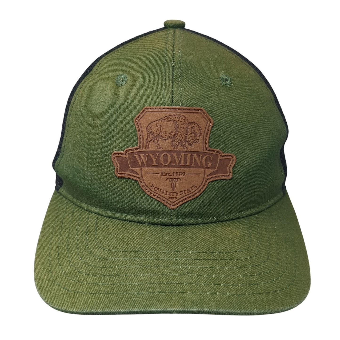 Wyoming Leather Patch Snapback Trucker Hat Green One Size Mesh Back
