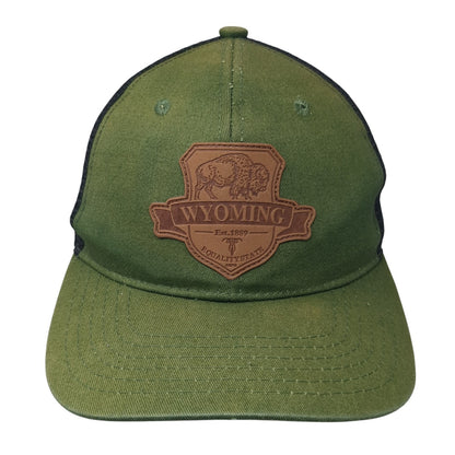 Wyoming Leather Patch Snapback Trucker Hat Green One Size Mesh Back