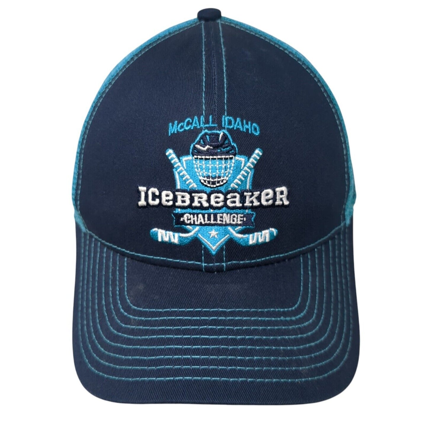 McCall Idaho Ice Breaker Challenge Snapback Trucker Hat Blue OS Mesh Evenkeel