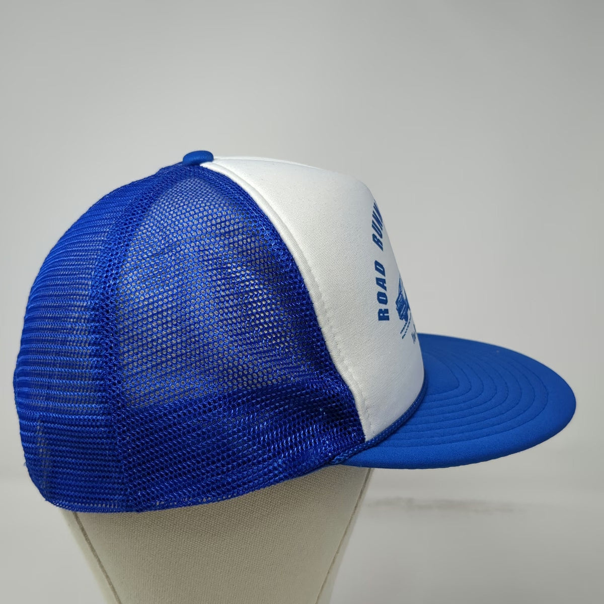 Nissin Trucker Hat Blue White One Size Road Runner Auto Body Mesh Snapback Foam