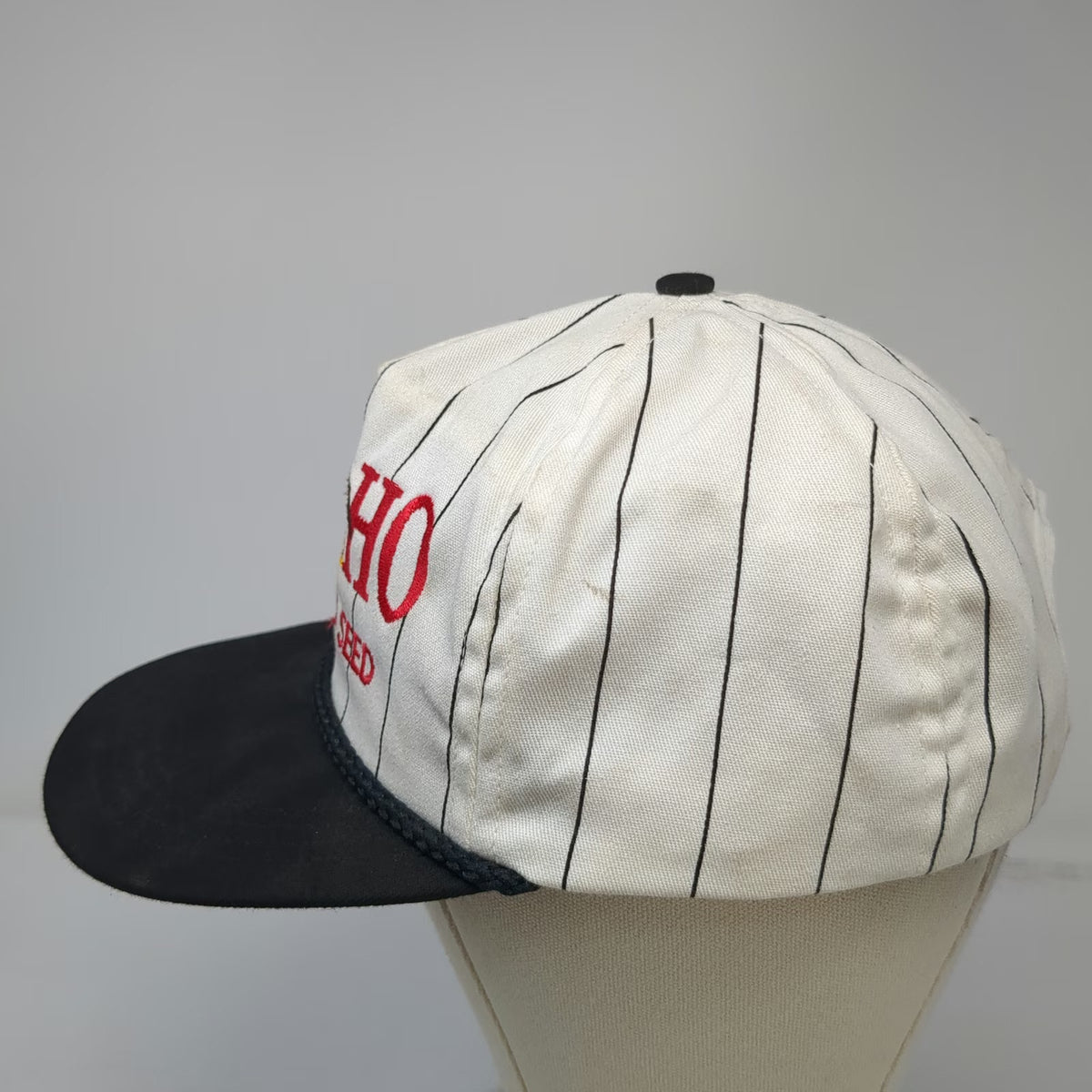 Jan-Bar 5 Panel Hat White Black Pinstripe Rope Slideback Eagle Logo USA Vintage