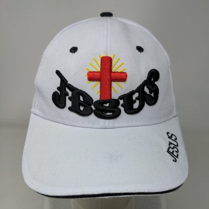 Jesus Slideback Hat White One Size Adjustable Embroidered Vented Holes 6 Panel