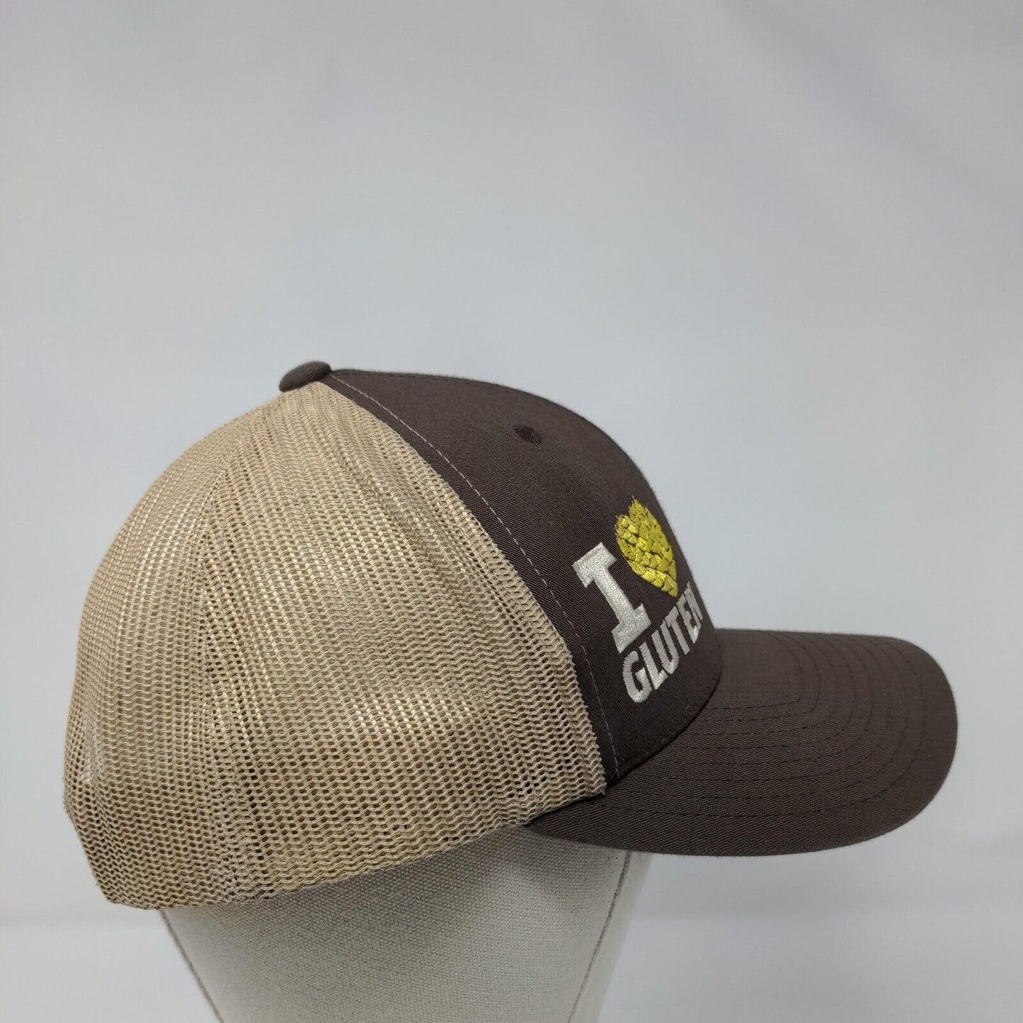 I Love Gluten Snapback Mesh Back Trucker Hat Brown One Size Yupoong