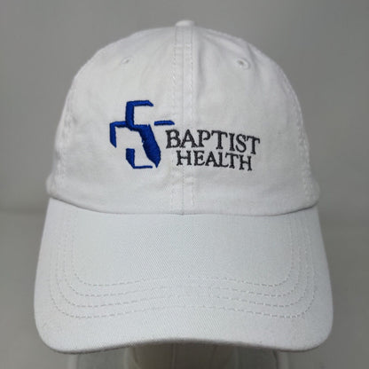 Baptist Health Slideback Hat White OSFA Adjustable Embroidered 6 Panel Cotton