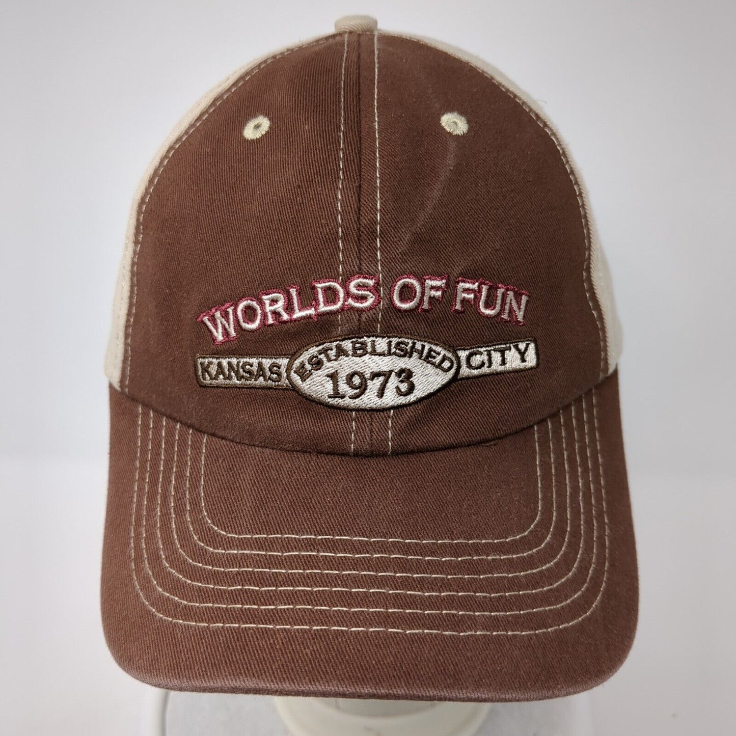 Worlds of Fun Kansas City Adult Strapback Hat Brown OS Adjustable Mesh Back