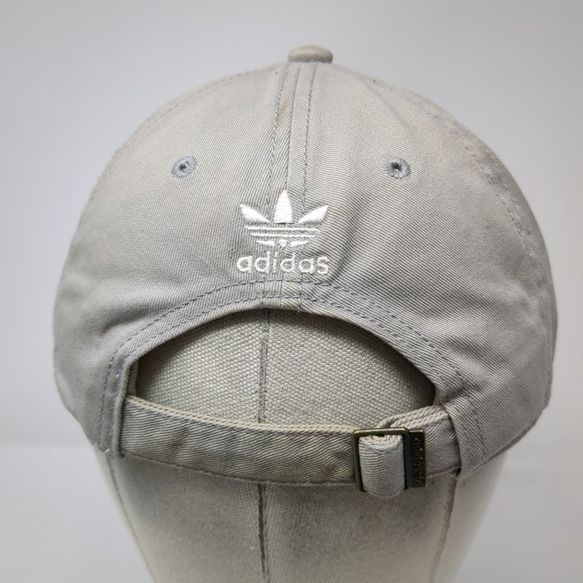 Adidas Baseball Cap Gray One Size Trefoil Logo Cotton Slideback Embroidered Hat
