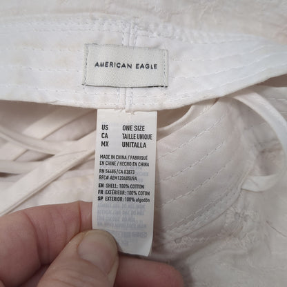 American Eagle Outfitters Bucket Hat White One Size Adjustable Strap Eyelet