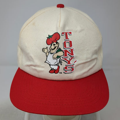 Tonys Pizza Chef Mascot 5 Panel White Red Hat One Size Snapback Cotton Twill