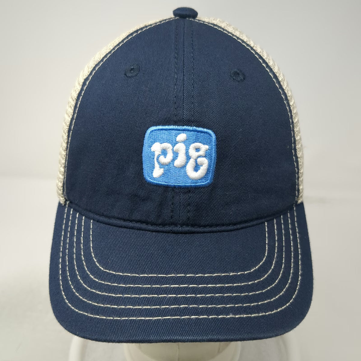 District Trucker Hat Blue One Size Mesh Back Snapback Pig Patch Stitching