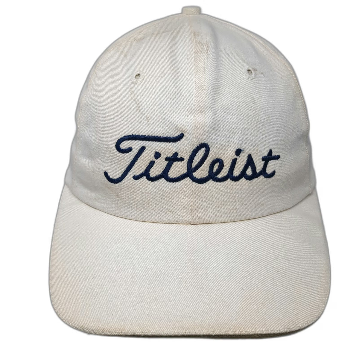 Titleist Baseball Cap White One Size Script Logo Navy Underbrim Hat Made in USA