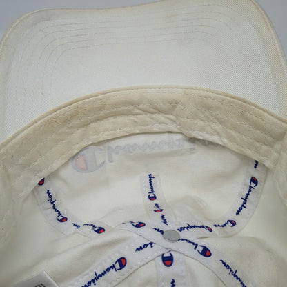 Champion 5 Panel White Hat One Size Strapback 100% Cotton Embroidered Logo