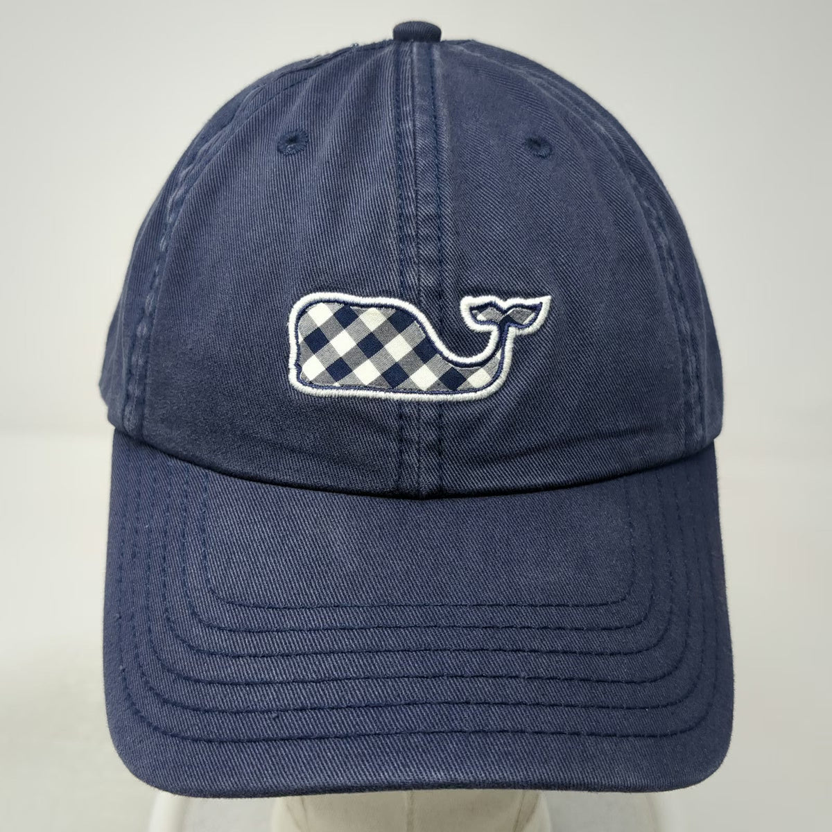 Vineyard Vines Baseball Cap Blue One Size Gingham Whale Leather Slideback Hat