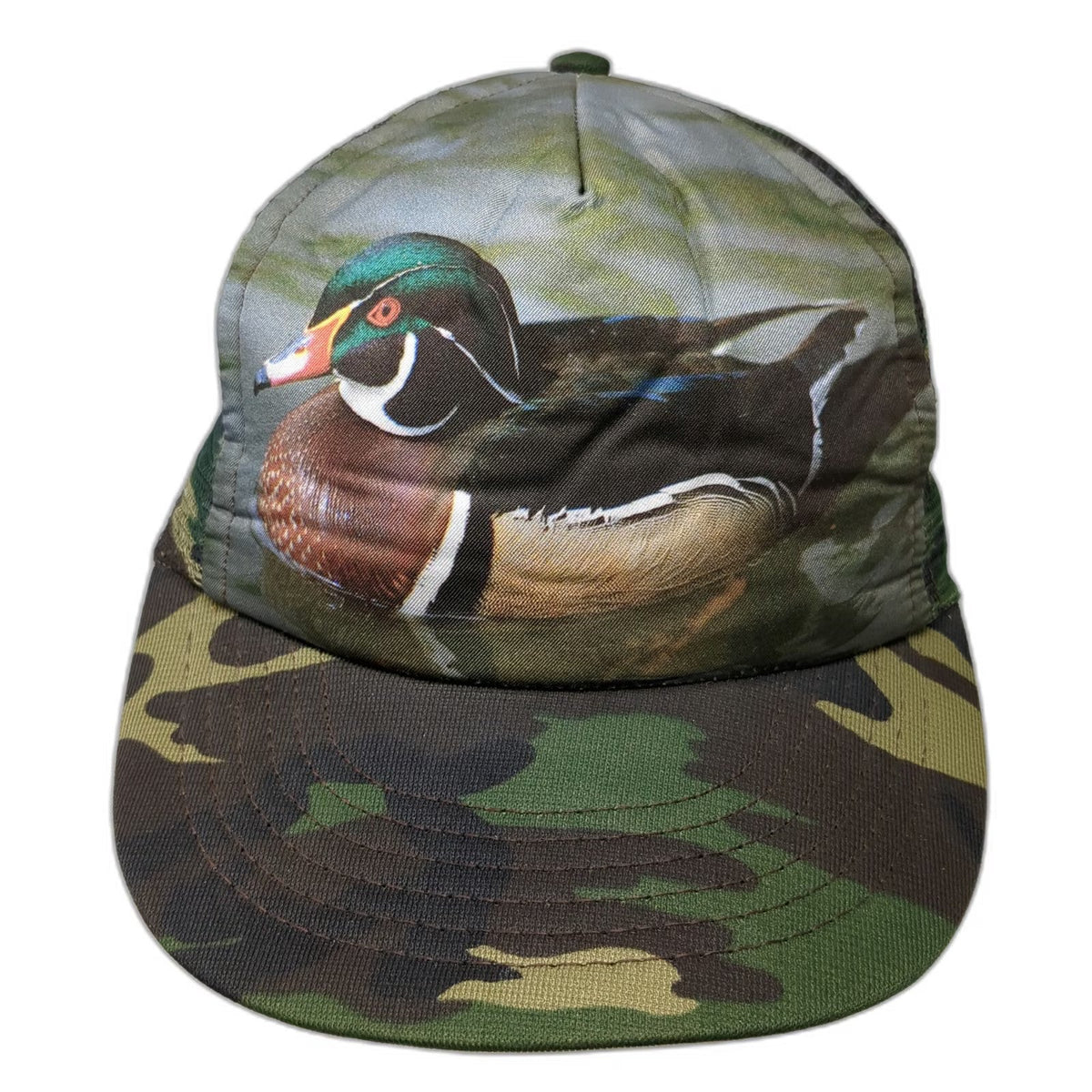 I/D/E/A inc. Trucker Hat Green Brown One Size Wood Duck Hunting Camo Graphic USA