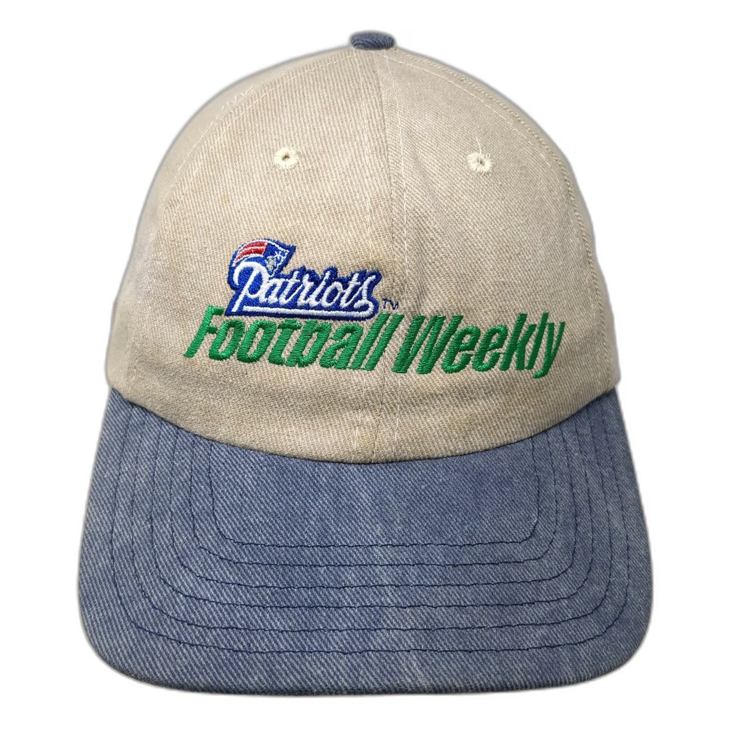 Twins Enterprise NFL Baseball Hat Beige Blue Patriots Football Weekly Vintage