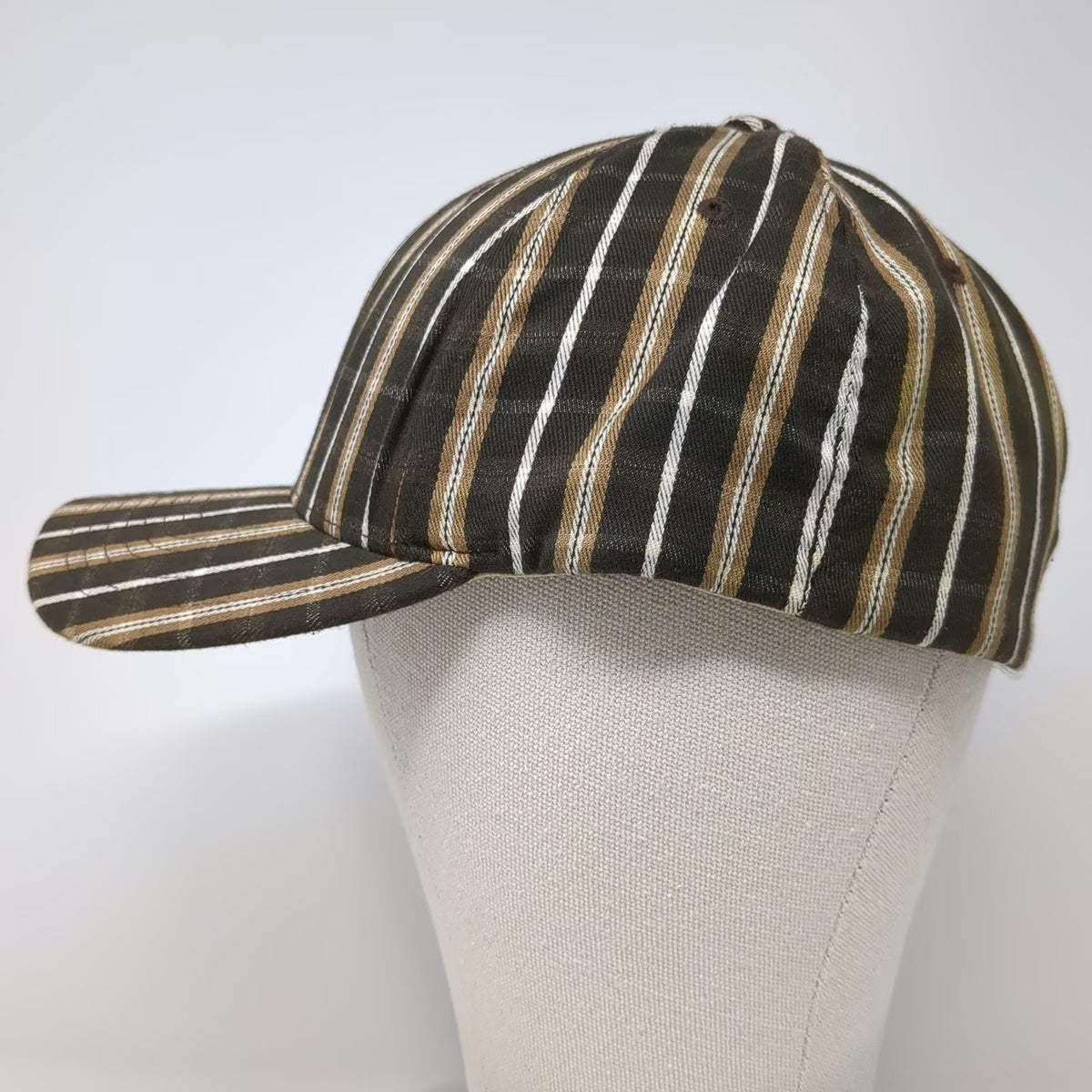 Hurley Baseball Cap Brown Gold White One Size Striped Flexfit Logo Fitted Hat