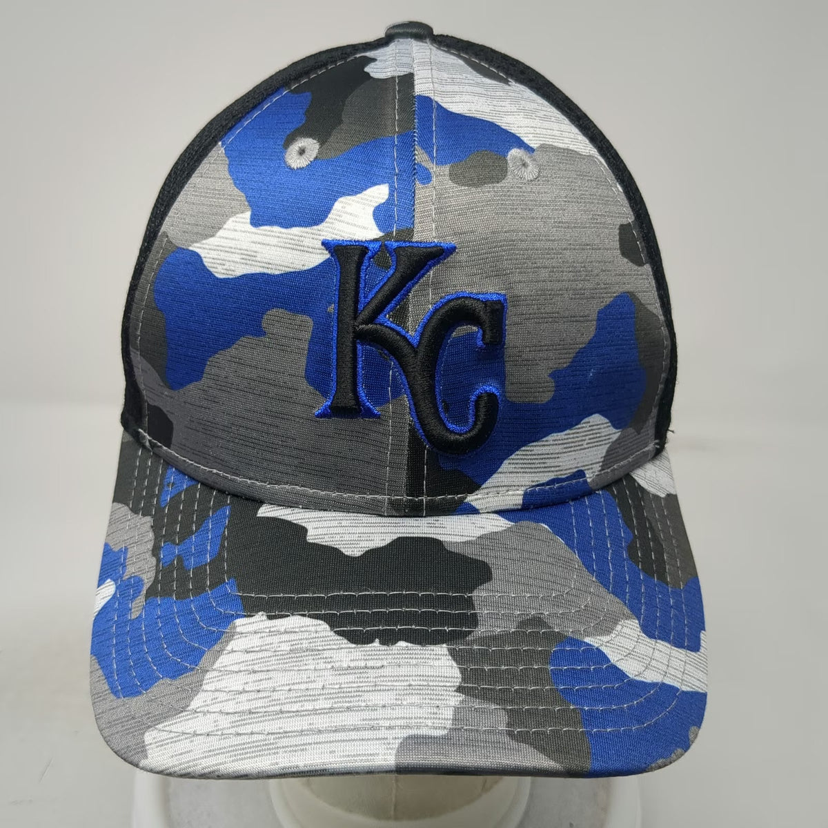 New Era Kansas City Royals MLB Baseball Cap Blue Black Camo Hat L Mesh 39THIRTY