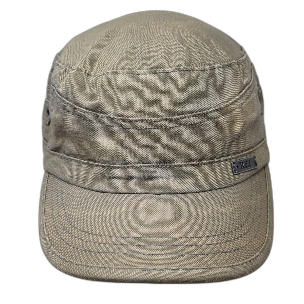 REI Army Cap Green XL Organic Cotton Hat Metal Logo Side Eyelets Outdoor Sun