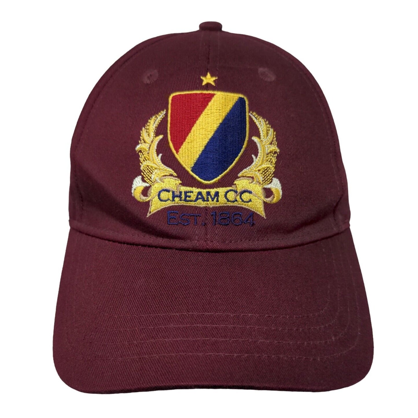 Cheam CC Cricket Club Est 1864 Strapback Hat Red Burgundy One Size Embroidered