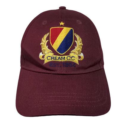 Cheam CC Cricket Club Est 1864 Strapback Hat Red Burgundy One Size Embroidered