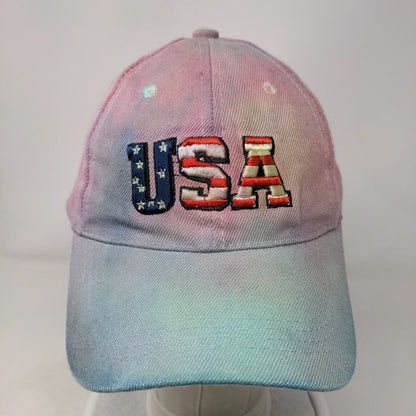 USA Strapback Hat Multicolor One Size Adjustable Embroidered Patriotic Tie Dye