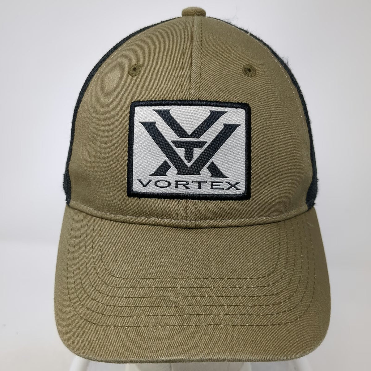 Vortex Trucker Hat Brown Black White OSFM Snapback Mesh Patch Logo Optics Cap