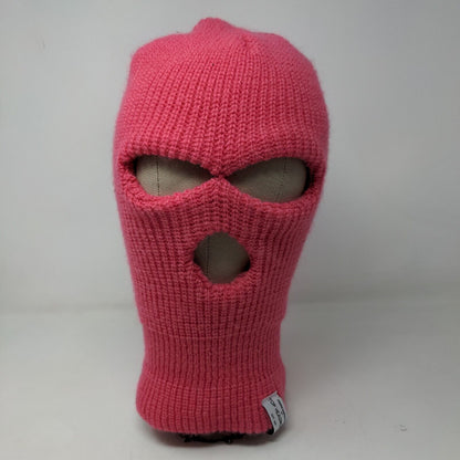 Top Headwear Women's Knit Facemask Hat Pink Patch Logo Eye Mouth Holes