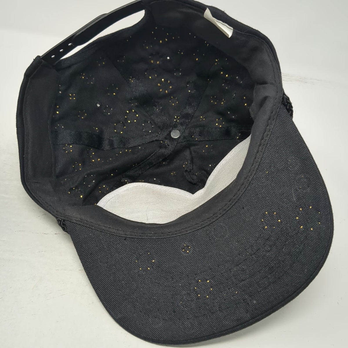 Black 5 Panel One Size Hat Rhinestone Studded Gem Beaded Snapback Bling Sparkle
