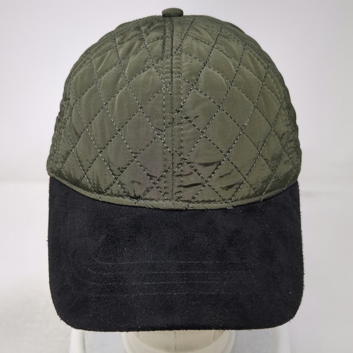 Green Black Baseball Cap One Size Quilted Polyester Suede Brim Strapback Hat