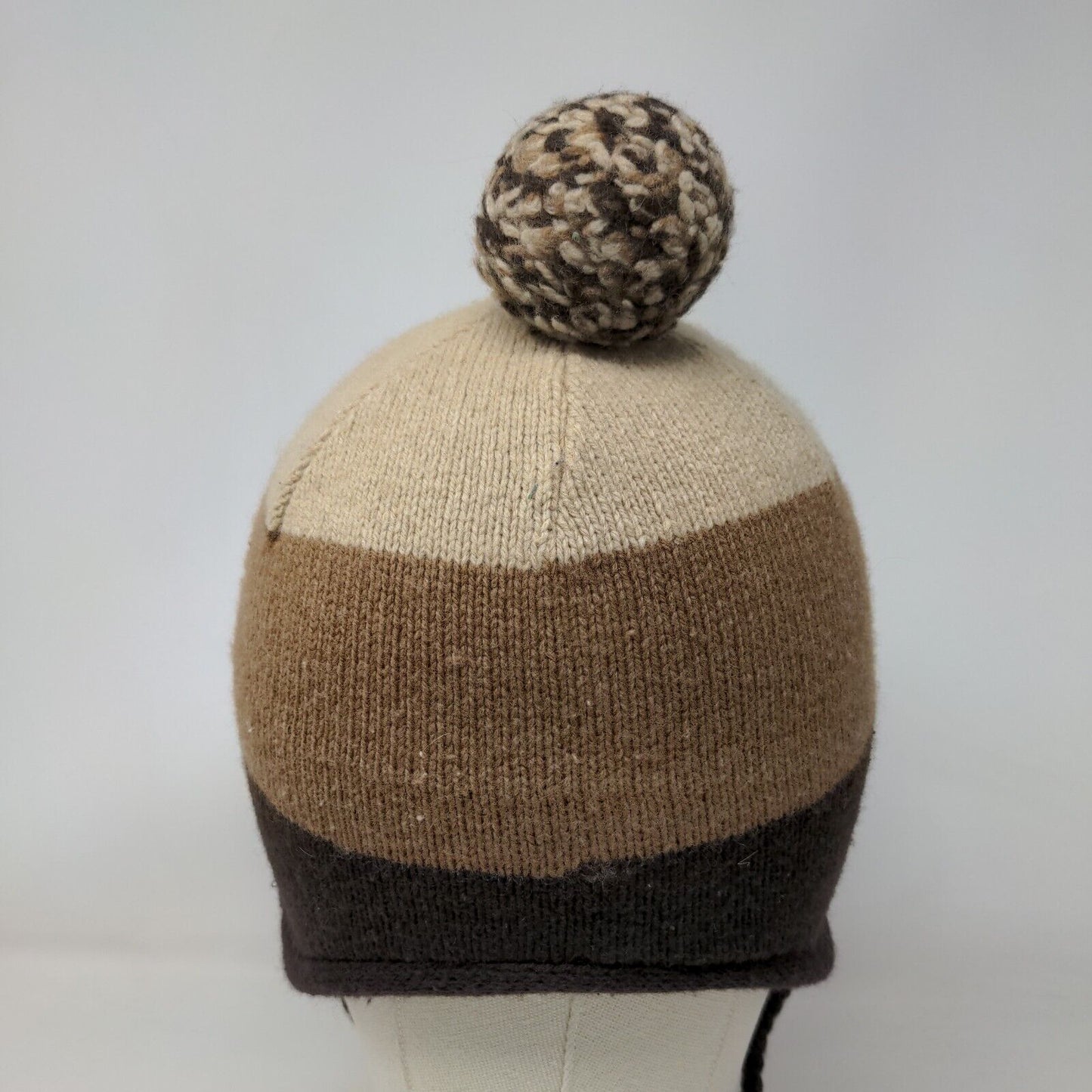 Unbranded Beanie Hat Brown One Size Ear Flap Blank Braided Pom Pom Winter