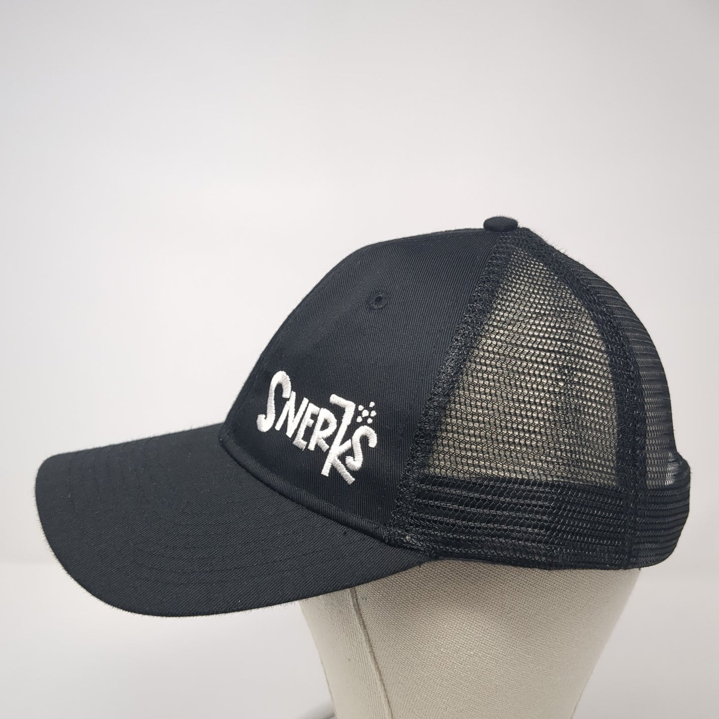 Snerks Snapback Trucker Hat Black One Size Adjustable Embroidered Mesh Back