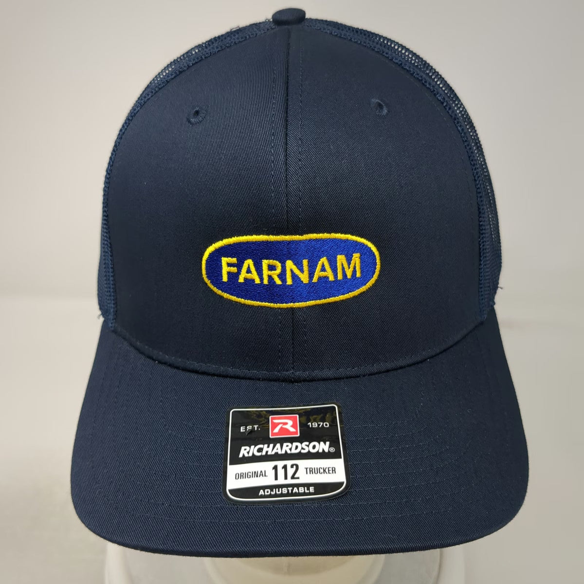 Richardson 112 Trucker Hat Blue One Size Snapback Mesh Back Farnam Patch Logo