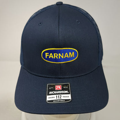 Richardson 112 Trucker Hat Blue One Size Snapback Mesh Back Farnam Patch Logo