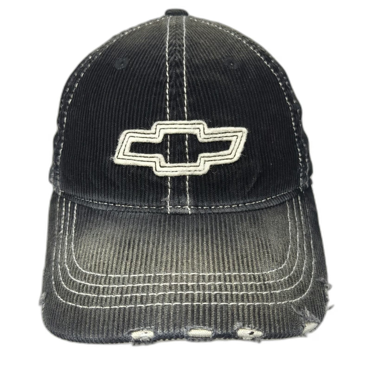 H3 Sportgear Baseball Cap Black One Size Corduroy Distressed Chevrolet Logo Hat