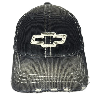 H3 Sportgear Baseball Cap Black One Size Corduroy Distressed Chevrolet Logo Hat