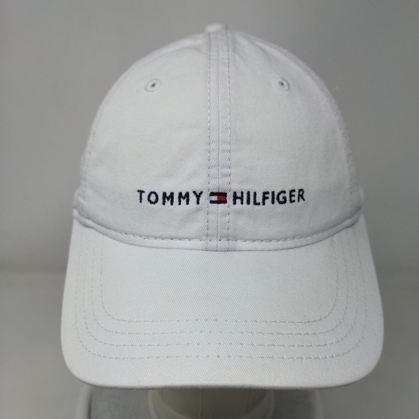 Tommy Hilfiger Slideback Hat White One Size Embroidered Leather Strap