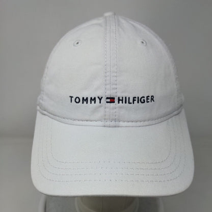 Tommy Hilfiger Slideback Hat White One Size Embroidered Leather Strap