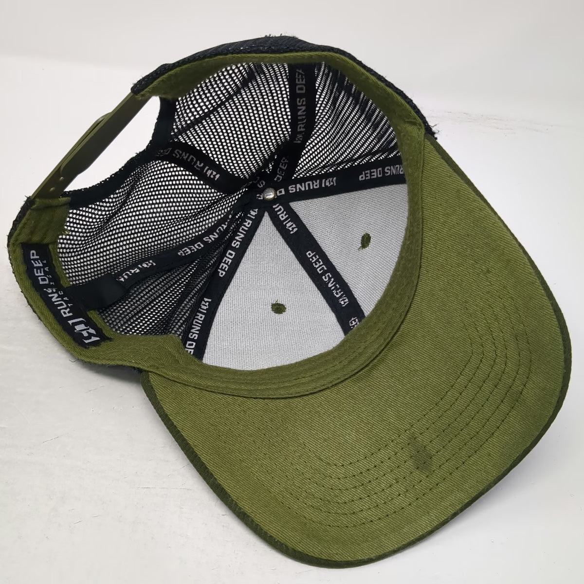 Runs Deep Tactical Trucker Hat Green Black One Size Mesh Snapback American Flag