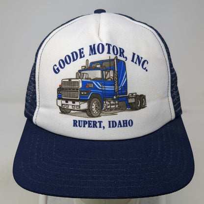 American Specialties Trucker Hat Blue White One Size Goode Motor Semi Truck USA