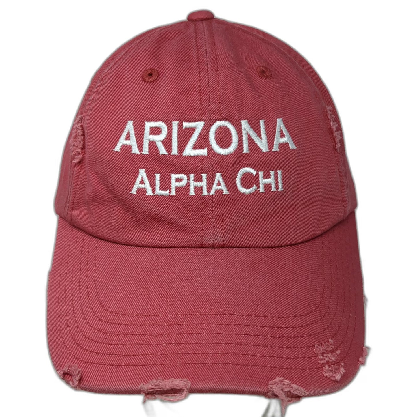 District Arizona Alpha Chi Distressed Baseball Cap Red One Size Strapback Hat