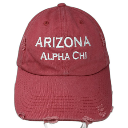 District Arizona Alpha Chi Distressed Baseball Cap Red One Size Strapback Hat