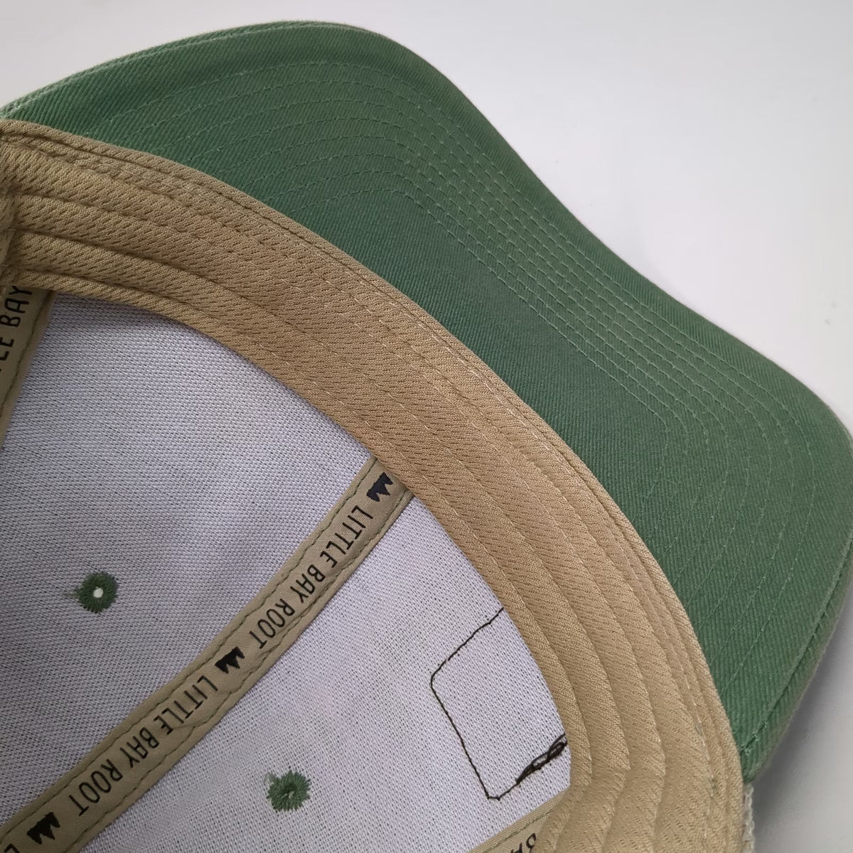 Little Bay Root Trucker Hat Green One Size Oregon Mountain Leather Patch Mesh